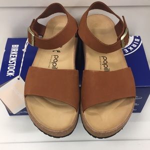 Birkenstock Papillio Glenda Wedge Sandals in Pecan Nubuck Leather